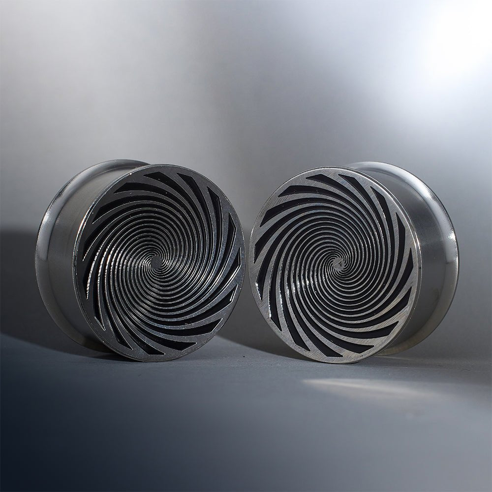 Stainless Steel Eye of Storm Ear Piercing Plugs 2pcs - AKAK BODYJEWELRY - ear - tunnel