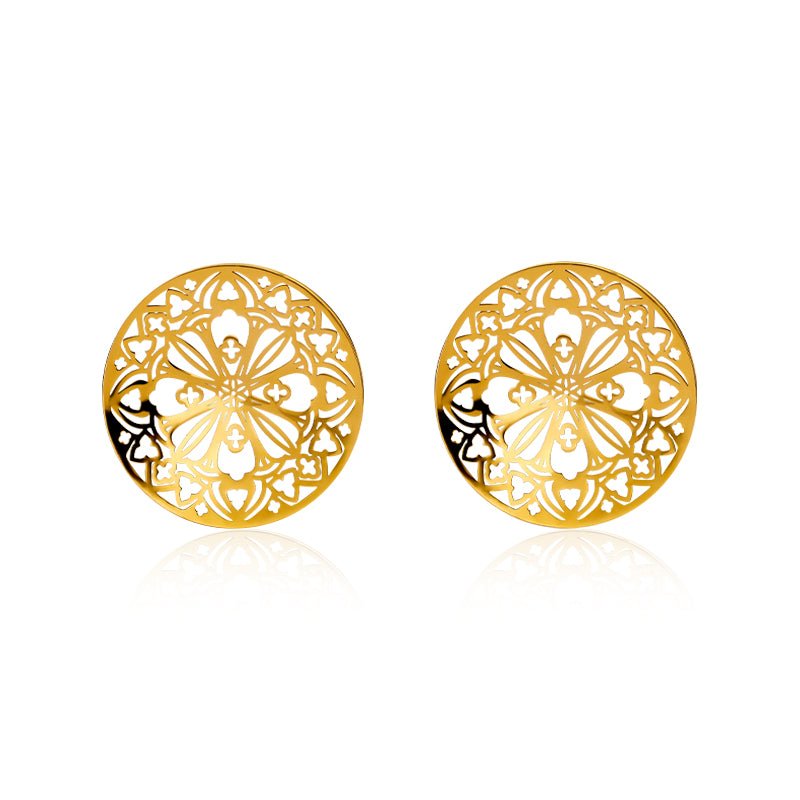 Stainless Steel Golden Filigree Blossoms Ear Gauge Tunnels 2Pcs - AKAK BODYJEWELRY - ear - tunnel