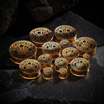 Stainless Steel Golden Filigree Blossoms Ear Gauge Tunnels 2Pcs - AKAK BODYJEWELRY - ear - tunnel