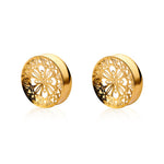Stainless Steel Golden Filigree Blossoms Ear Gauge Tunnels 2Pcs - AKAK BODYJEWELRY - ear - tunnel