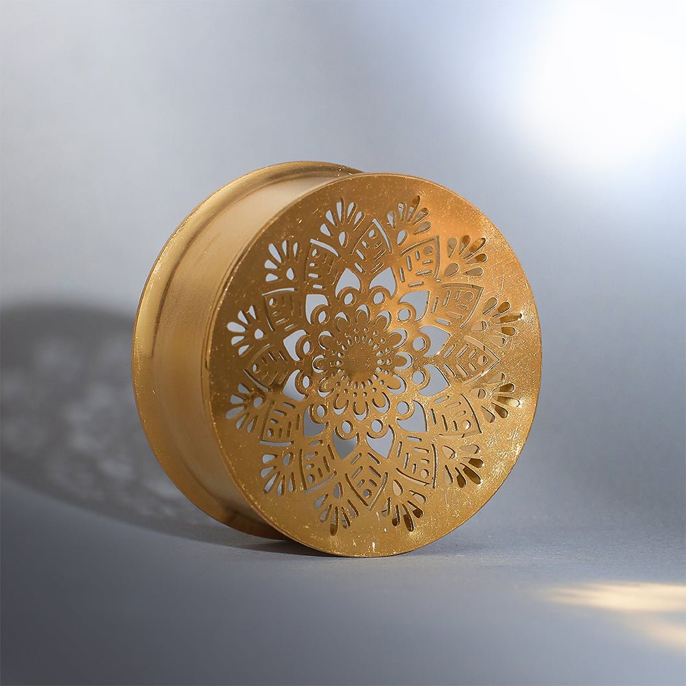 Stainless Steel Mandala Design Steel Ear Piercing Ear Gauge Tunnels 2pcs - AKAK BODYJEWELRY - ear - tunnel