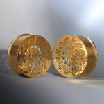 Stainless Steel Mandala Design Steel Ear Piercing Ear Gauge Tunnels 2pcs - AKAK BODYJEWELRY - ear - tunnel