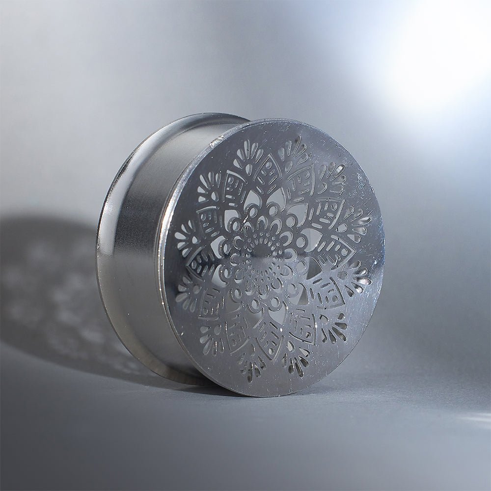 Stainless Steel Mandala Design Steel Ear Piercing Ear Gauge Tunnels 2pcs - AKAK BODYJEWELRY - ear - tunnel