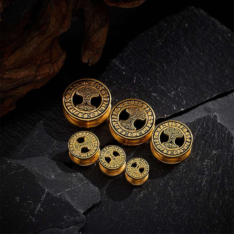 Stainless Steel Mjölnir Ear Plugs Piercing Ear Gauge Tunnels 2Pcs - AKAK BODYJEWELRY - ear - tunnel