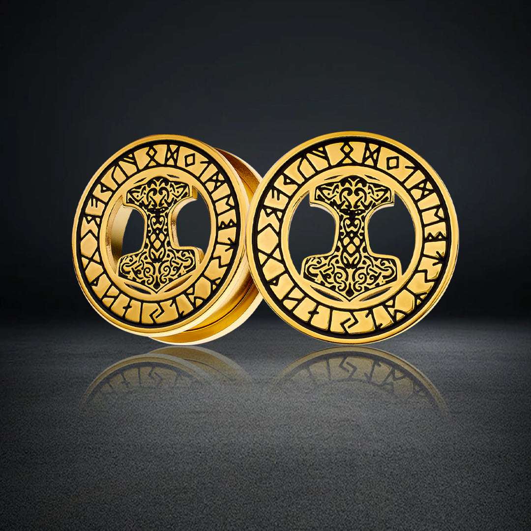 Stainless Steel Mjölnir Ear Plugs Piercing Ear Gauge Tunnels 2Pcs - AKAK BODYJEWELRY - ear - tunnel