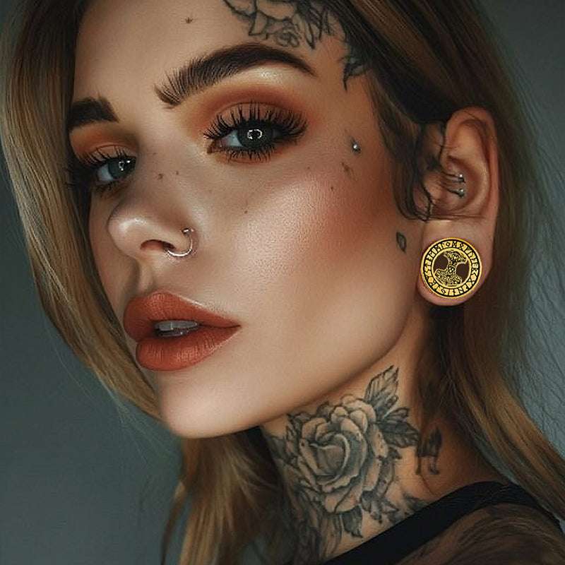 Stainless Steel Mjölnir Ear Plugs Piercing Ear Gauge Tunnels 2Pcs - AKAK BODYJEWELRY - ear - tunnel