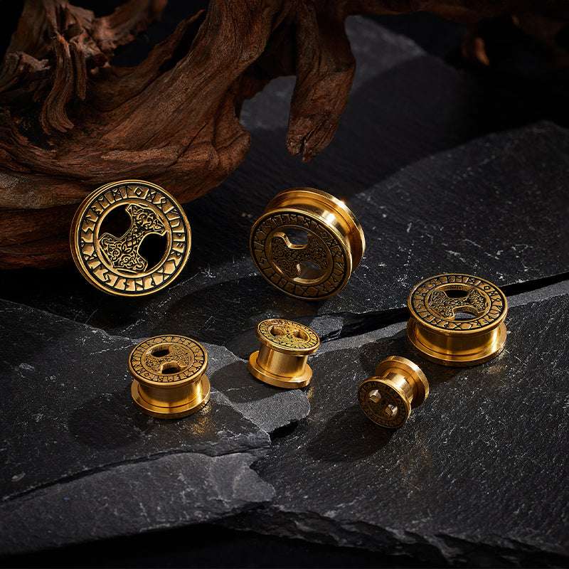 Stainless Steel Mjölnir Ear Plugs Piercing Ear Gauge Tunnels 2Pcs - AKAK BODYJEWELRY - ear - tunnel