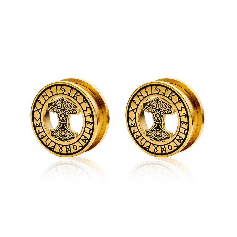 Stainless Steel Mjölnir Ear Plugs Piercing Ear Gauge Tunnels 2Pcs - AKAK BODYJEWELRY - ear - tunnel