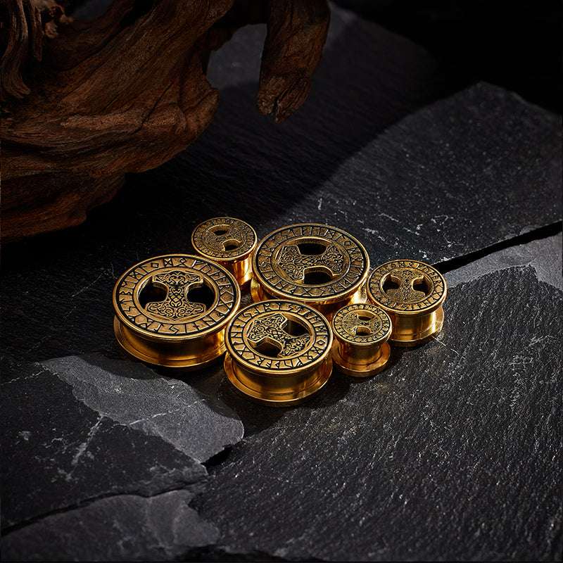 Stainless Steel Mjölnir Ear Plugs Piercing Ear Gauge Tunnels 2Pcs - AKAK BODYJEWELRY - ear - tunnel