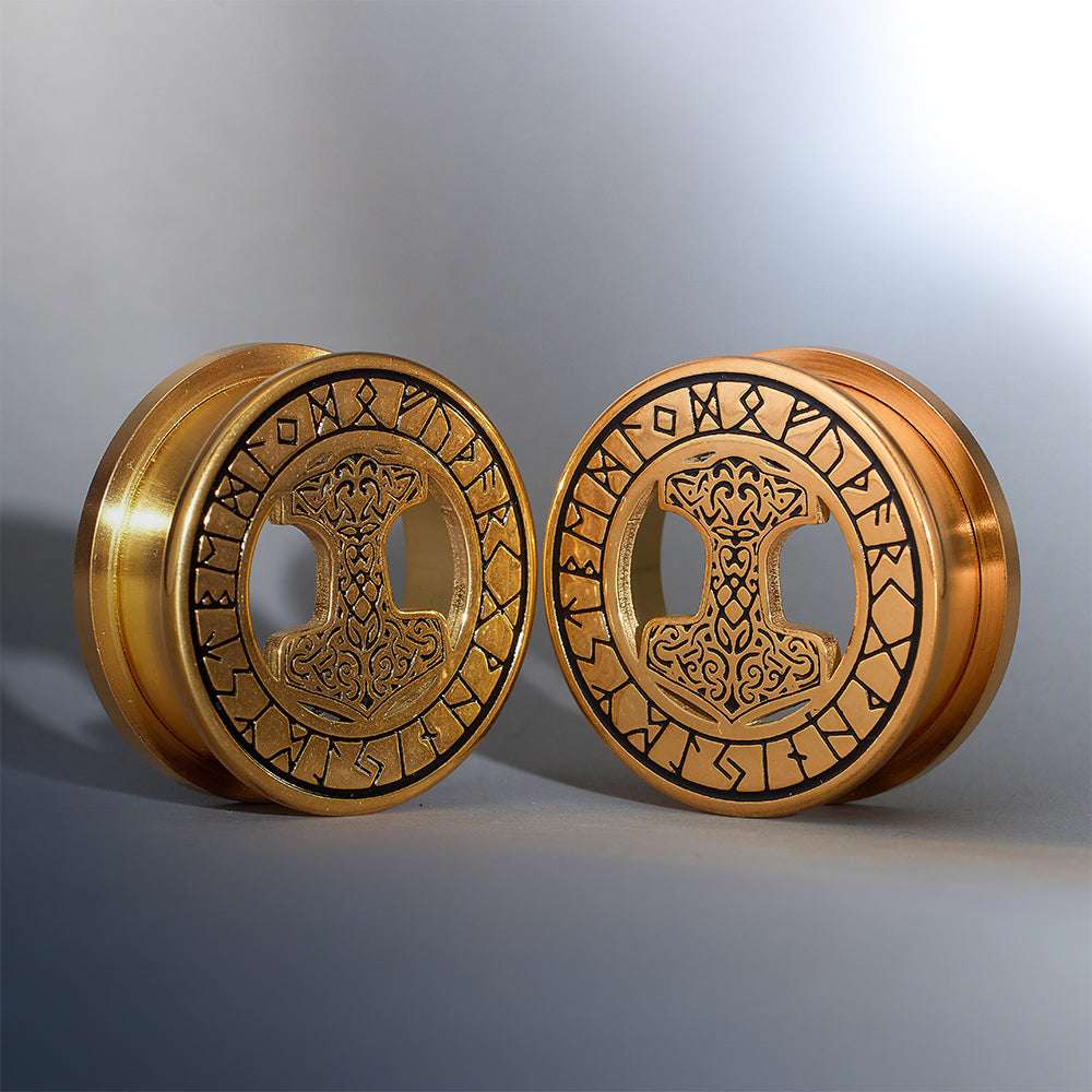 Stainless Steel Mjölnir Ear Plugs Piercing Ear Gauge Tunnels 2Pcs - AKAK BODYJEWELRY - ear - tunnel