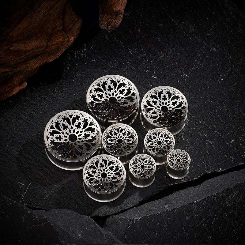 Stainless Steel Papercut Blossom Ear Gauge Tunnels 2Pcs - AKAK BODYJEWELRY - ear - tunnel