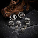 Stainless Steel Papercut Blossom Ear Gauge Tunnels 2Pcs - AKAK BODYJEWELRY - ear - tunnel