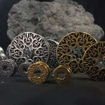 Stainless Steel Pattern Fiore Ear Piercing Ear Gauge Tunnels 2pcs - AKAK BODYJEWELRY - ear - tunnel