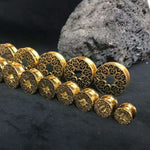 Stainless Steel Pattern Fiore Ear Piercing Ear Gauge Tunnels 2pcs - AKAK BODYJEWELRY - ear - tunnel