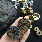 Stainless Steel Pattern Fiore Ear Piercing Ear Gauge Tunnels 2pcs - AKAK BODYJEWELRY - ear - tunnel