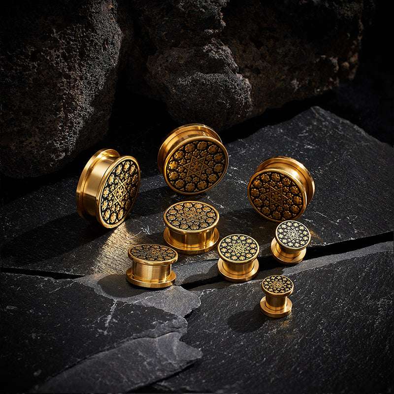 Stainless Steel Spiritual Kaleidoscope Steel Ear Piercing Plugs 2Pcs - AKAK BODYJEWELRY - ear - tunnel