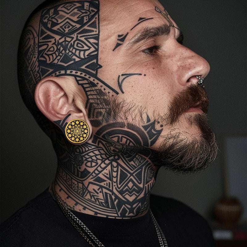 Stainless Steel Spiritual Kaleidoscope Steel Ear Piercing Plugs 2Pcs - AKAK BODYJEWELRY - ear - tunnel