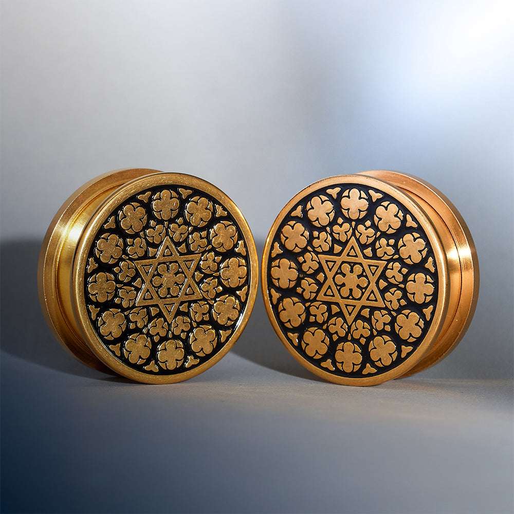 Stainless Steel Spiritual Kaleidoscope Steel Ear Piercing Plugs 2Pcs - AKAK BODYJEWELRY - ear - tunnel