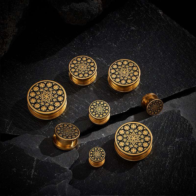 Stainless Steel Spiritual Kaleidoscope Steel Ear Piercing Plugs 2Pcs - AKAK BODYJEWELRY - ear - tunnel
