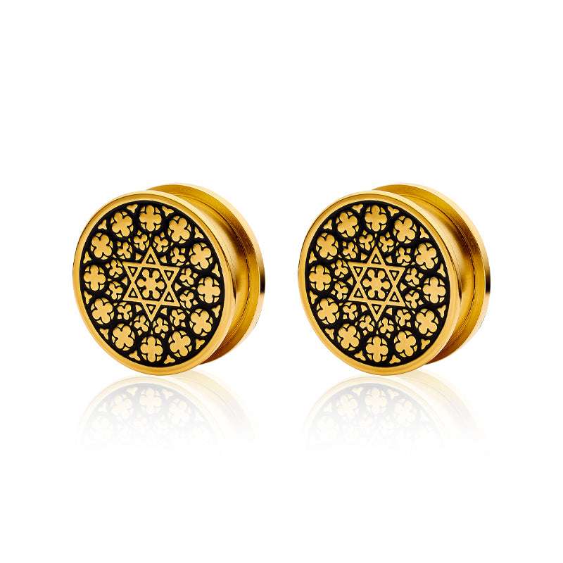 Stainless Steel Spiritual Kaleidoscope Steel Ear Piercing Plugs 2Pcs - AKAK BODYJEWELRY - ear - tunnel