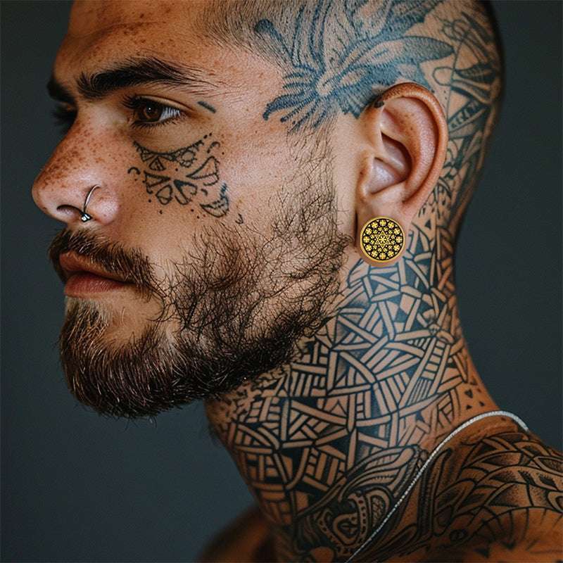 Stainless Steel Spiritual Kaleidoscope Steel Ear Piercing Plugs 2Pcs - AKAK BODYJEWELRY - ear - tunnel