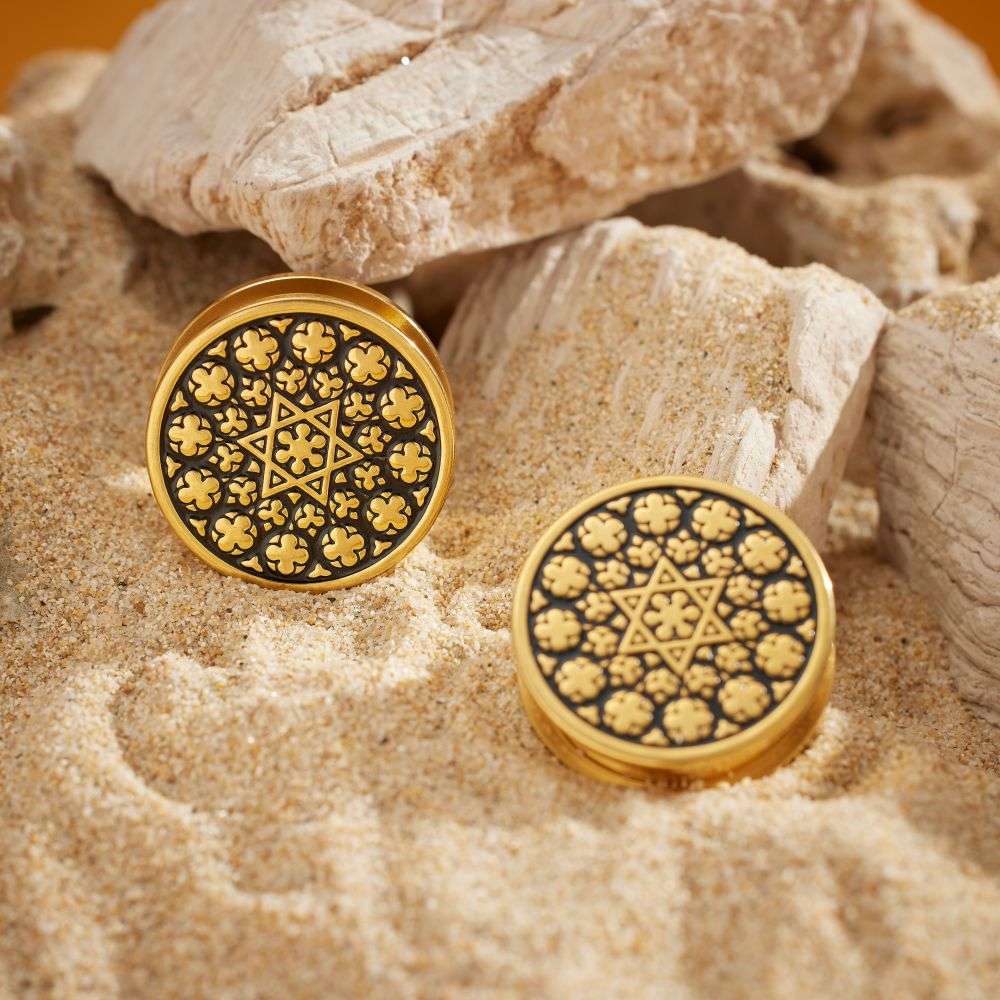 Stainless Steel Spiritual Kaleidoscope Steel Ear Piercing Plugs 2Pcs - AKAK BODYJEWELRY - ear - tunnel