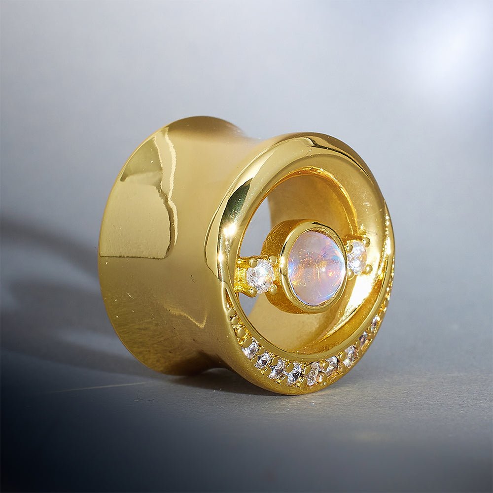 Starlight Moissanite 14K Gold Ear Gauge Tunnel (2Pcs) - AKAK BODYJEWELRY - ear - tunnel