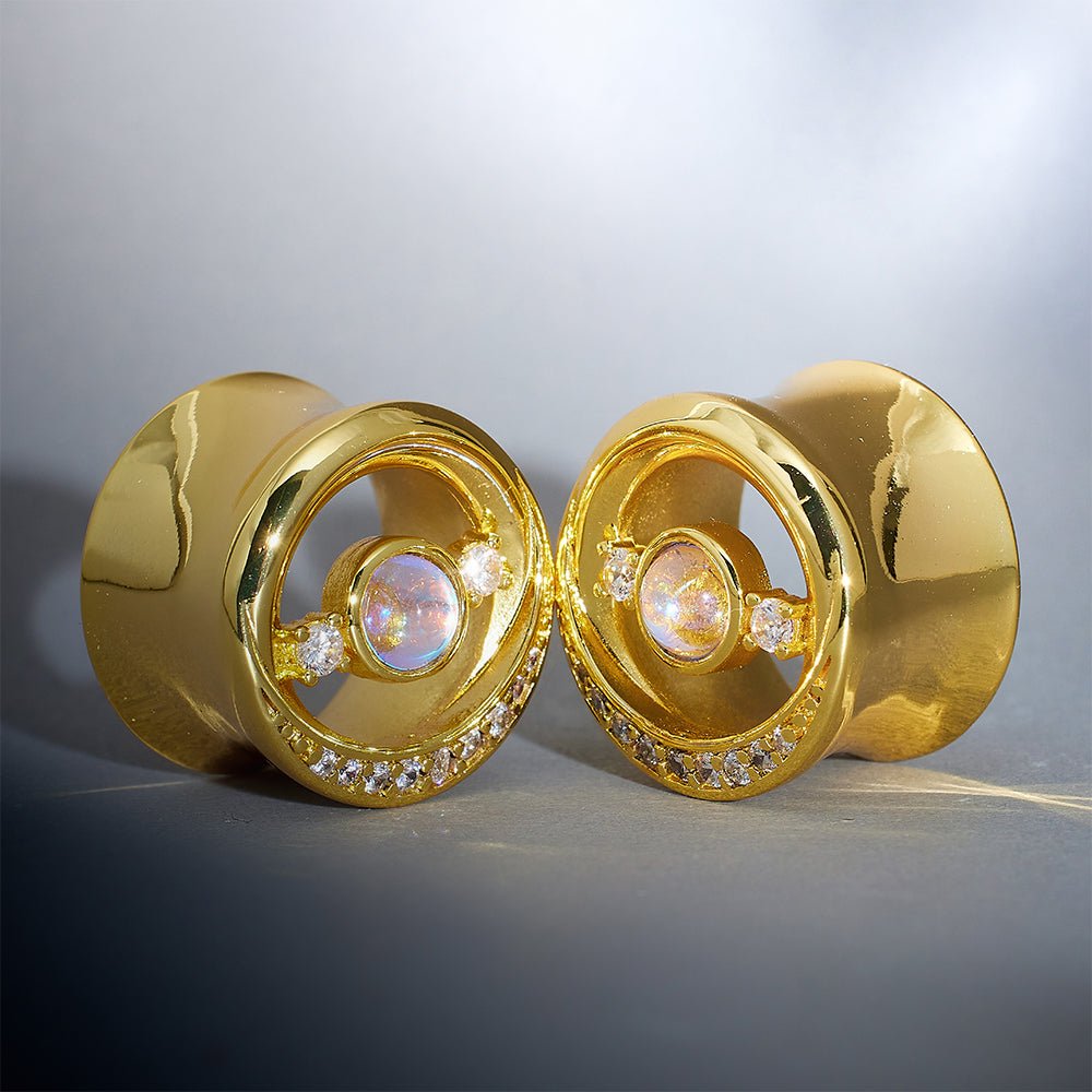 Starlight Zircon 14K Gold Ear Gauge Tunnel (2Pcs) - AKAK BODYJEWELRY - ear - tunnel
