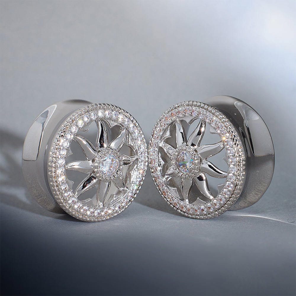 Sunrise Wreath Moissanite S925 Silver Ear Gauge Tunnel (2Pcs) - AKAK BODYJEWELRY - ear - tunnel