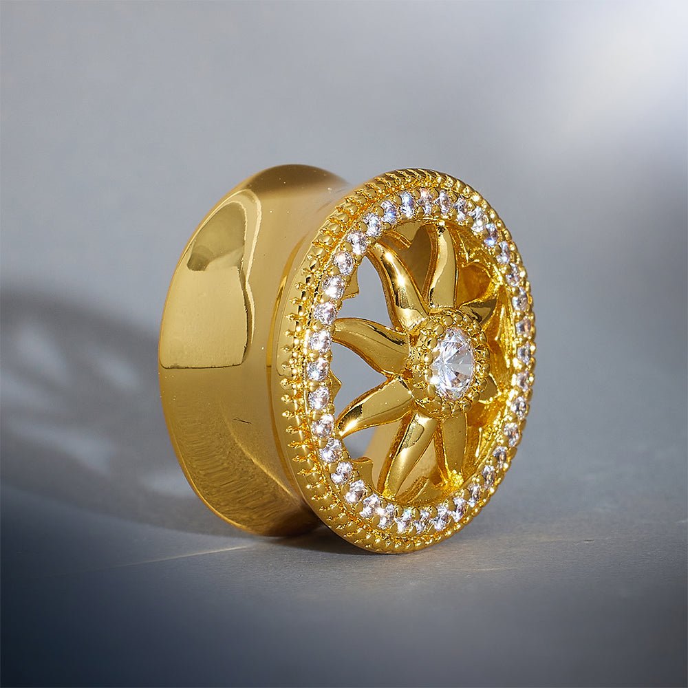 Sunrise Wreath Zircon 14K Ear Gauge Tunnel (2Pcs) - AKAK BODYJEWELRY - ear - tunnel