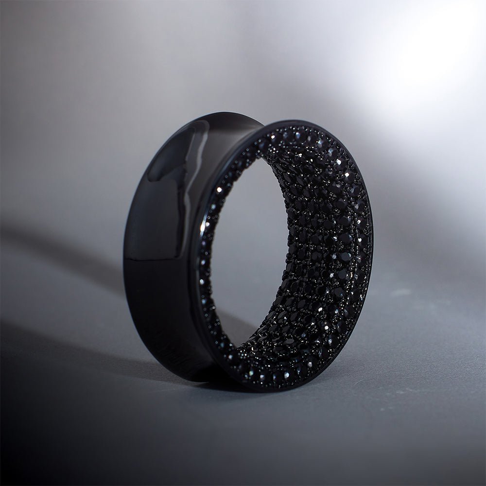 Tungsten Steel Black Zircon Stars Shining Ear Gauge Tunnel(2pcs) - AKAK BODYJEWELRY - ear - tunnel