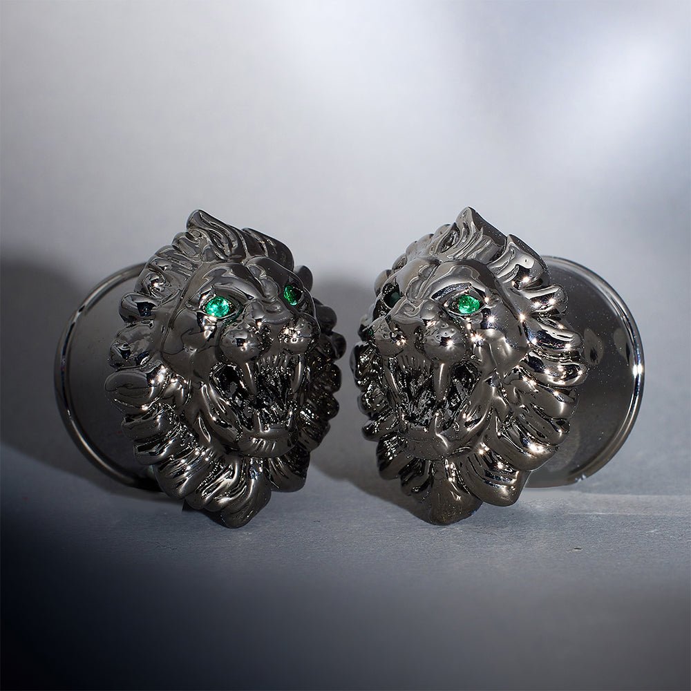 Tungsten Steel Moissanite Emerald Roar Plugs(2Pcs) - AKAK BODYJEWELRY - ear - tunnel