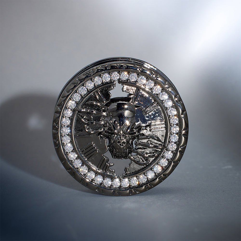 Tungsten Steel Moissanite Hell's Timekeeper Skull Ear Gauge Plugs(2Pcs) - AKAK BODYJEWELRY - ear - tunnel