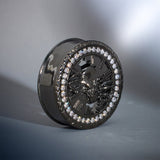 Tungsten Steel Moissanite Hell's Timekeeper Skull Ear Gauge Plugs(2Pcs) - AKAK BODYJEWELRY - ear - tunnel