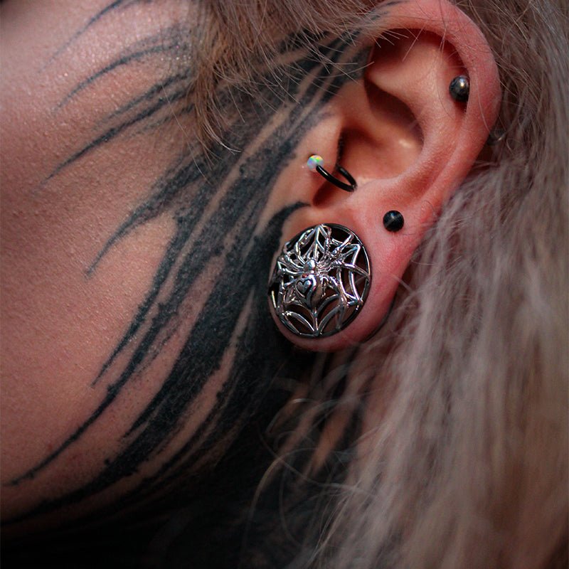 Tungsten Steel Moissanite Widow Web Ear Gauge Tunnel(2Pcs) - AKAK BODYJEWELRY - ear - tunnel
