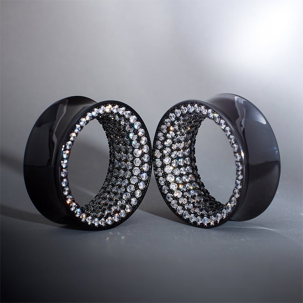 Tungsten Steel White Zircon Stars Shining Ear Gauge Tunnel(2pcs) - AKAK BODYJEWELRY - ear - tunnel