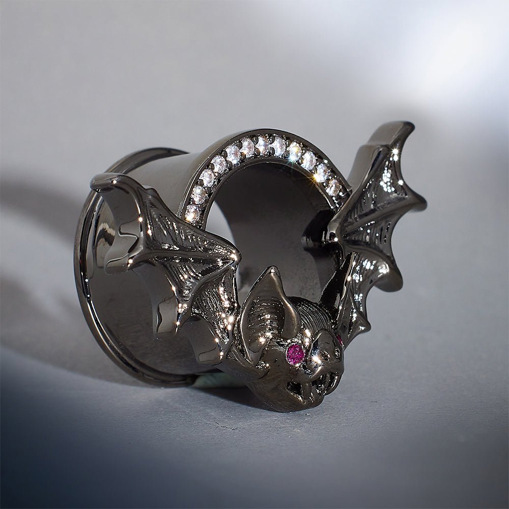 Tungsten Steel Zircon Bloodthirsty Bat Ear Gauge Tunnel(2Pcs) - AKAK BODYJEWELRY - ear - tunnel