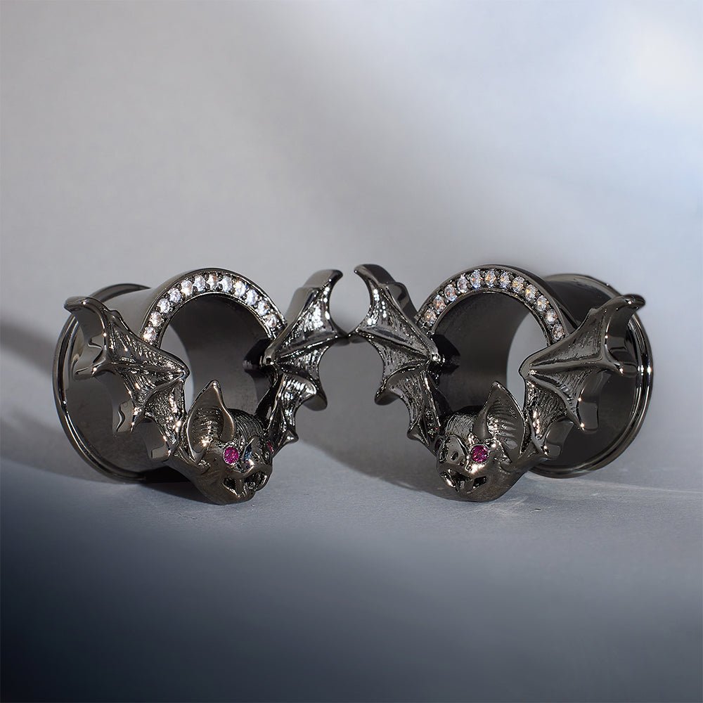 Tungsten Steel Zircon Bloodthirsty Bat Ear Gauge Tunnel(2Pcs) - AKAK BODYJEWELRY - ear - tunnel