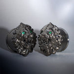 Tungsten Steel Zircon Emerald Roar Plugs(2Pcs) - AKAK BODYJEWELRY - ear - tunnel