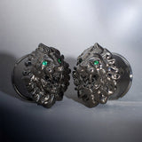 Tungsten Steel Zircon Emerald Roar Plugs(2Pcs) - AKAK BODYJEWELRY - ear - tunnel