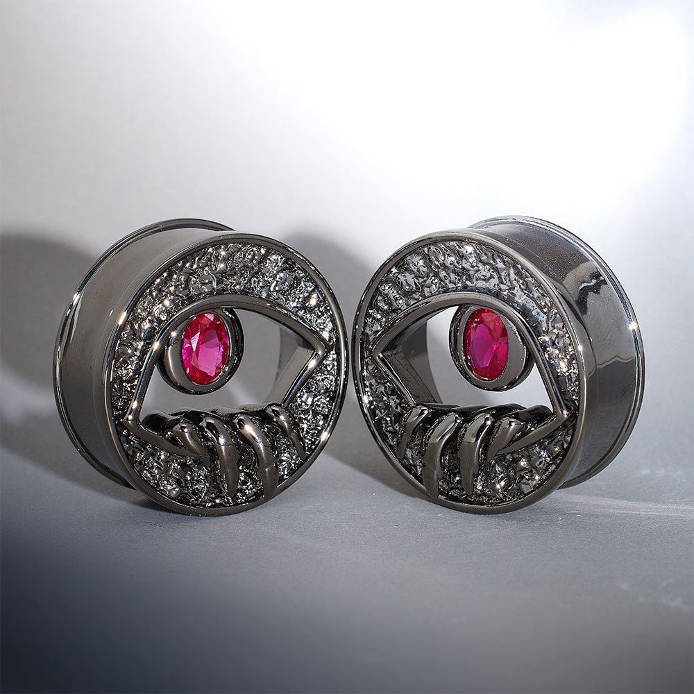 Tungsten Steel Zircon Infernal Vision Eye Ear Gauge Tunnel(2Pcs) - AKAK BODYJEWELRY - ear - tunnel