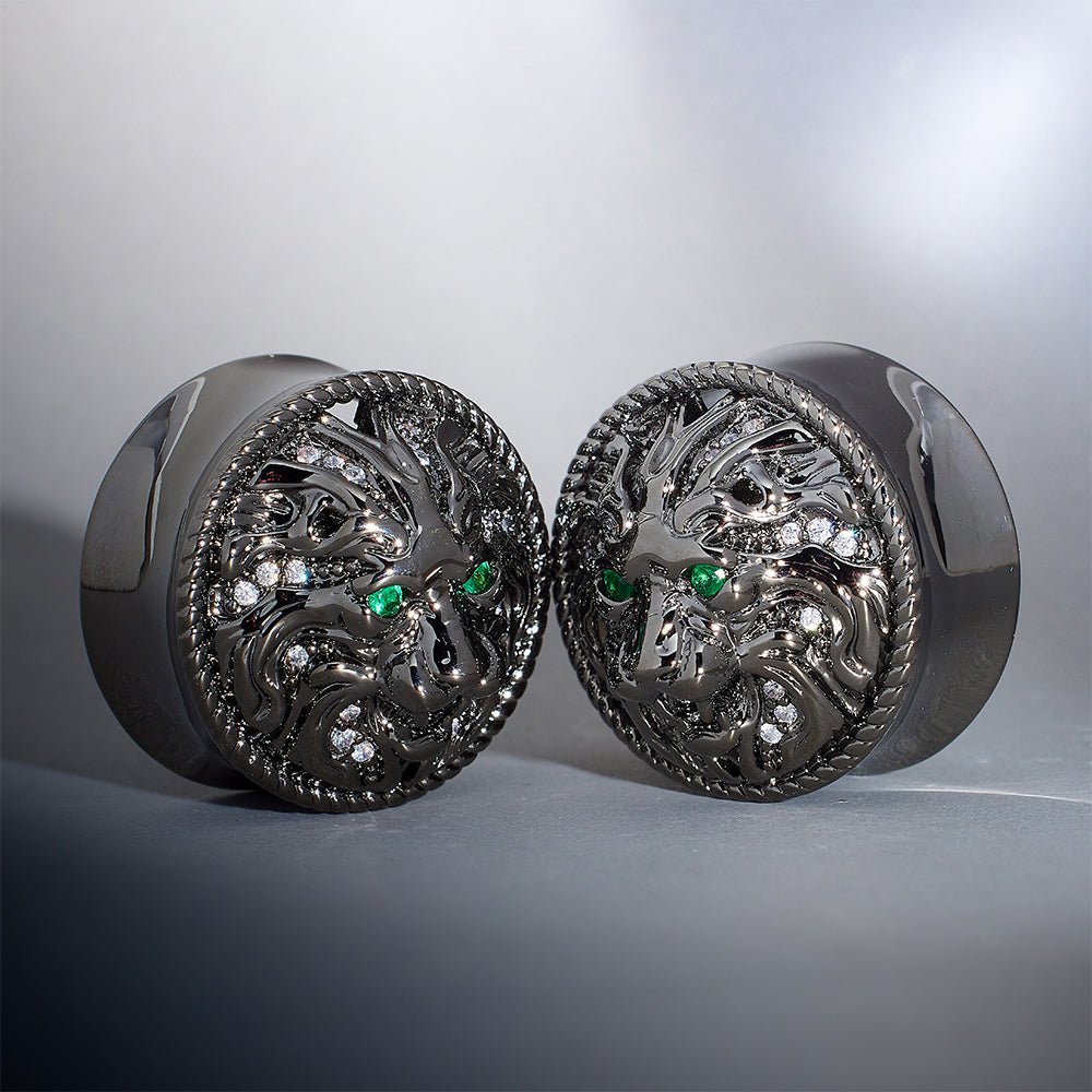 Tungsten Steel Zircon Mane Lion Plugs(2Pcs) - AKAK BODYJEWELRY - ear - tunnel