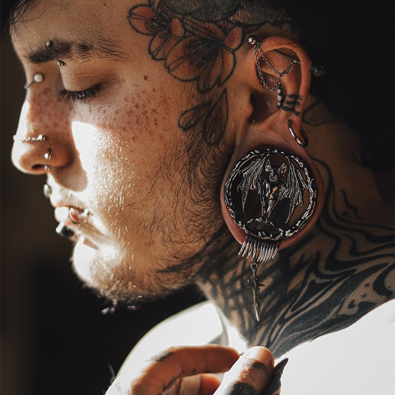 Vampire Guardian Tungsten Steel Ear Gauge Tunnel (2Pcs) - AKAK BODYJEWELRY - ear - tunnel