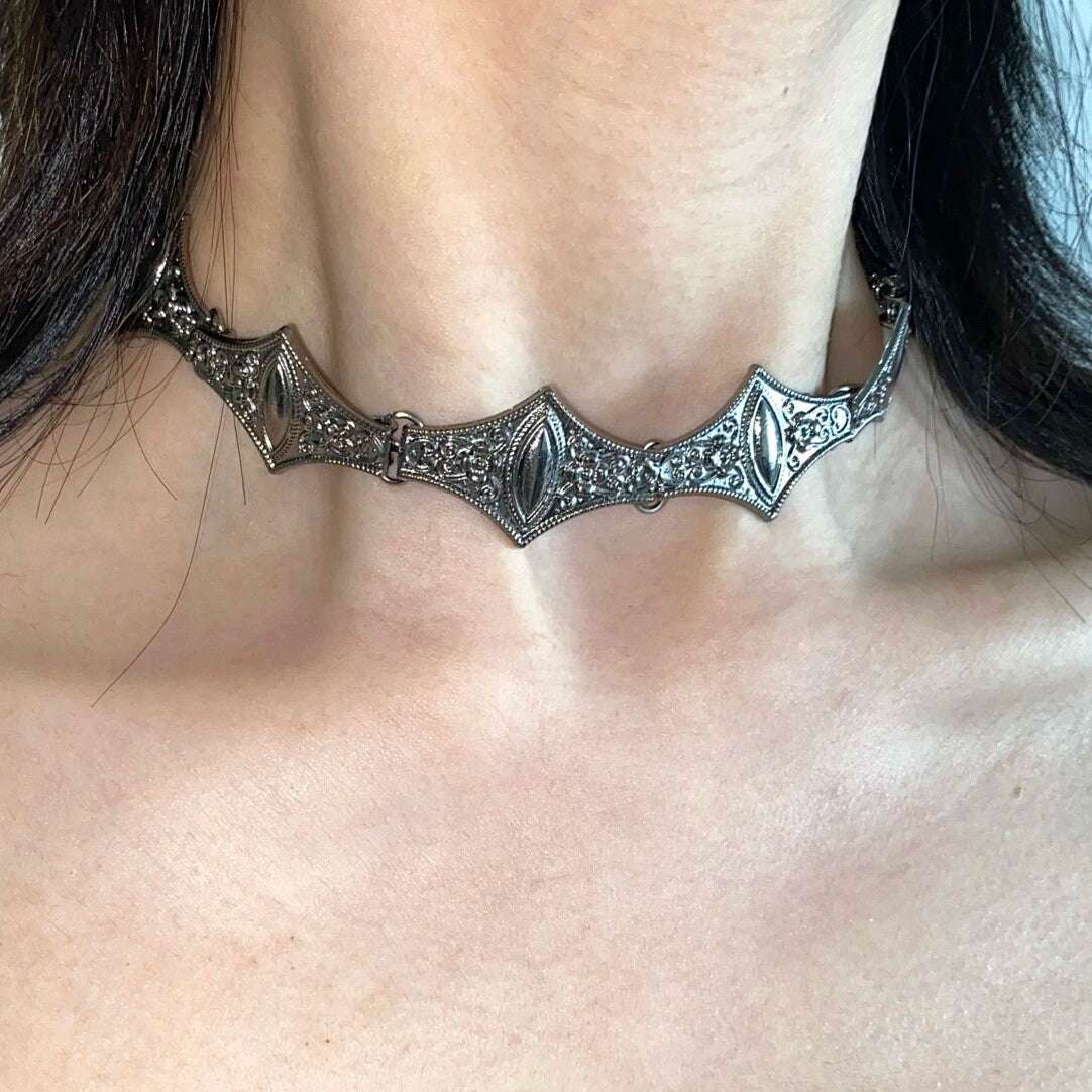 Vintage Distressed Demon Eye Gothic Choker - AKAK BODYJEWELRY - ear - tunnel