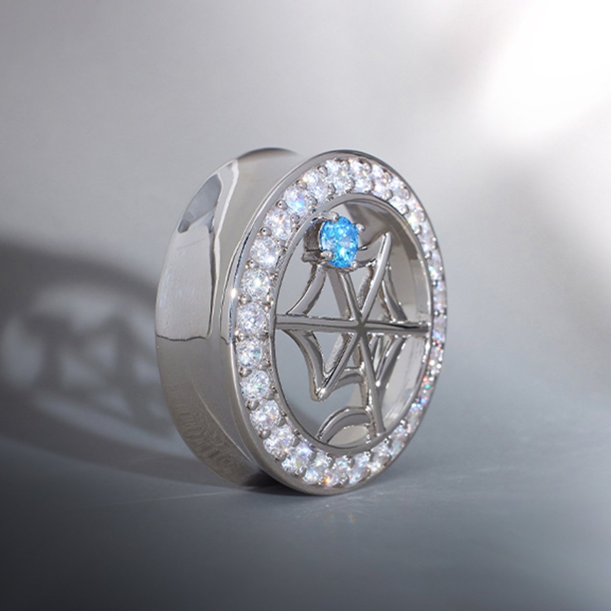 Web Blue Stone Moissanite S925 Silver Ear Gauge Tunnel (2Pcs) - AKAK BODYJEWELRY - ear - tunnel