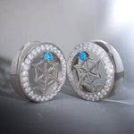 Web Blue Stone Moissanite S925 Silver Ear Gauge Tunnel (2Pcs) - AKAK BODYJEWELRY - ear - tunnel