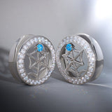 Web Blue Stone Moissanite S925 Silver Ear Gauge Tunnel (2Pcs) - AKAK BODYJEWELRY - ear - tunnel
