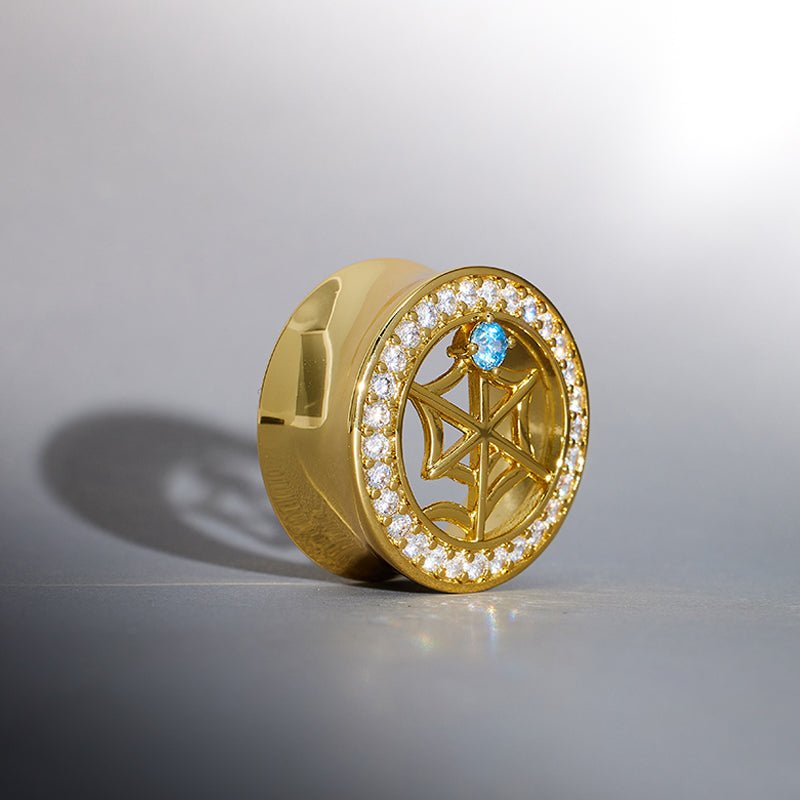 Web Blue Stone Zircon 14K Ear Gauge Tunnel (2Pcs) - AKAK BODYJEWELRY - ear - tunnel