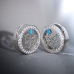 Web Blue Stone Zircon 14K Ear Gauge Tunnel (2Pcs) - AKAK BODYJEWELRY - ear - tunnel