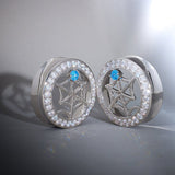 Web Blue Stone Zircon 14K Ear Gauge Tunnel (2Pcs) - AKAK BODYJEWELRY - ear - tunnel